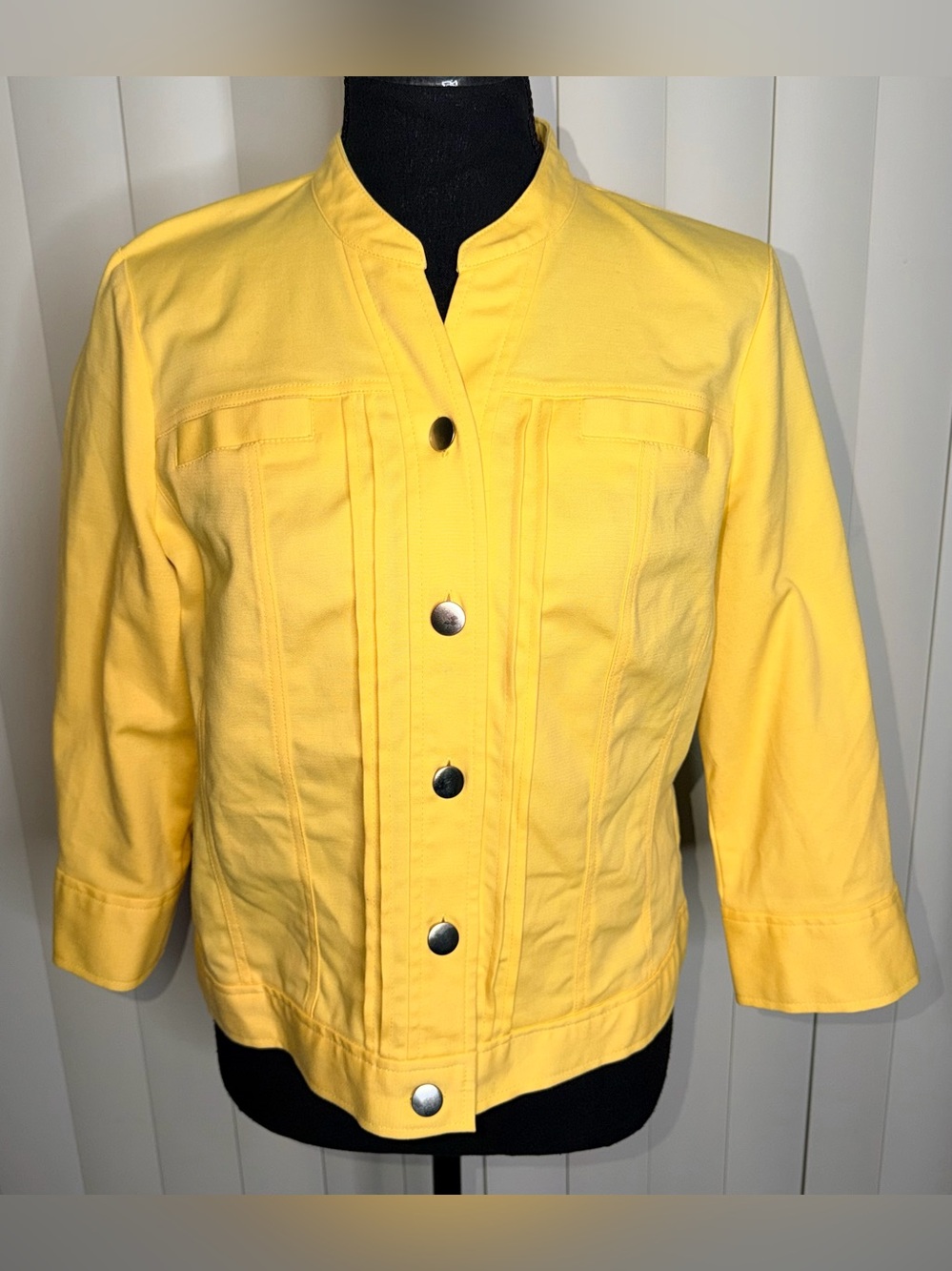 Rafaella Jacket Women Sz 6 Yellow Crop Blazer 3/4 Sleeve Lightweight Button